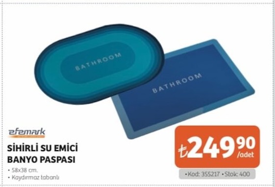 Efemarm Sihirli Su Emici Banyo Paspasi 58X38 Cm