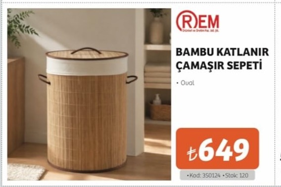 R.Em Bambu Katlanir Camasir Sepeti Oval