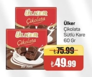 Ülker Çikolata Sütlü Kare 60 Gr