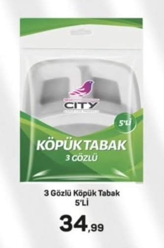 City Köpük Tabak 3 Gözlü 5'Li