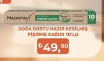 Macromax Doğa Dostu Hazır Kesilmiş Pişirme Kağıdı 10'Lu