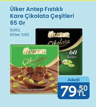 Ülker Antep Fıstıklı Kare Çikolata Çeşitleri 65 Gr