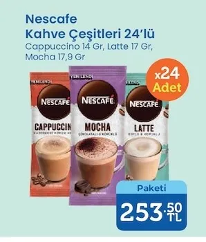 Nescafe Kahve Çeşitleri 24'Lü Cappucino 14 Gr, Latte 17 Gr, Mocha 17,9 Gr