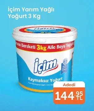 Içim Yarım Yağlı Yoğurt 3 Kg