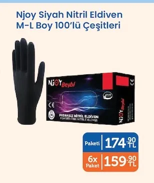 Njoy Siyah Nitril Eldiven M-L Boy 100'Lü Çeşitleri