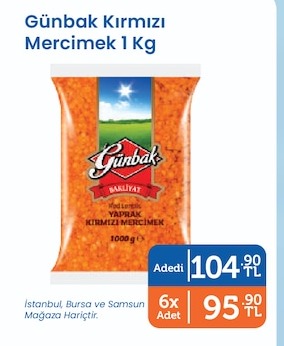 Günbak Kırmızı Mercimek 1 Kg