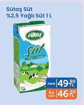 Sütaş Süt %2,5 Yağlı Süt 1 L