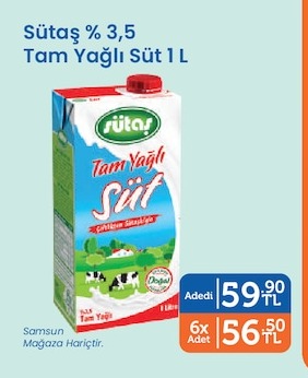 Sütaş %3,5 Tam Yağli Süt 1 L