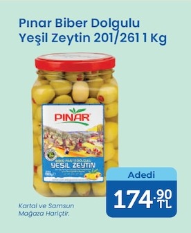 Pınar Biber Dolgulu Yeşil Zeytin 201/261 1 Kg