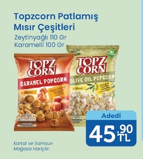 Topzcorn Patlamış Mısır Çeşitleri (Zeytinyağlı 110 Gr Karamelli 100 Gr)