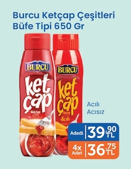 Burcu Ketçap Çeşitleri Büfe Tipi 650 Gr