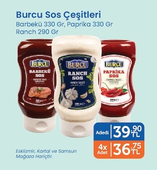 Burcu Sos Çeşitleri Barbeku 330 Gr, Paprika 330 Gr Ranch 290 Gr
