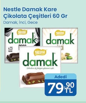 Nestle Damak Kare Çikolata Çeşitleri 60 Gr