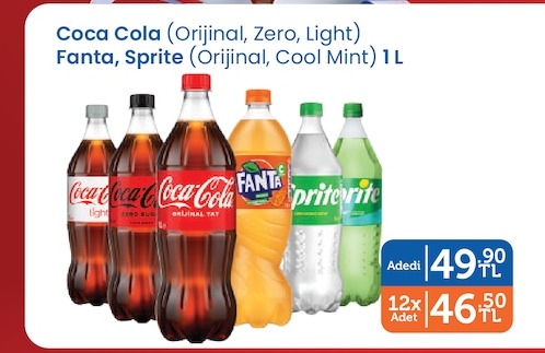 Coca Cola (Orijinal, Zero, Light), Fanta, Sprite (Orijinal, Cool Mint) 1 L