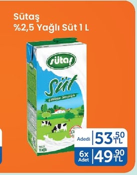 Sütaç %2,5 Yağlı Süt 1 L