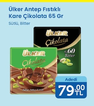 Ülker Antep Fıstıklı Kare Çikolata 65 Gr Sütlü, Bitter
