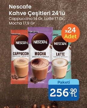 Nescafe Kahve Çeşitleri 24'Lü (Cappuccino 14 Gr, Latte 17 Gr, Mocha 17,9 Gr)