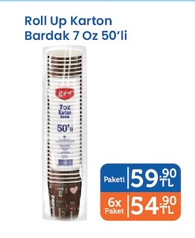 Roll Up Karton Bardak 7 Oz 50'Li