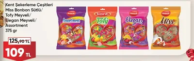 Kent Şekerleme Çeşitleri Miss Bonbon Sütlü/Tofy Meyveli/Elegan Meyveli/Assortment 375 Gr