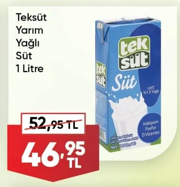 Teksüt Yarım Yağlı Süt 1 Litre