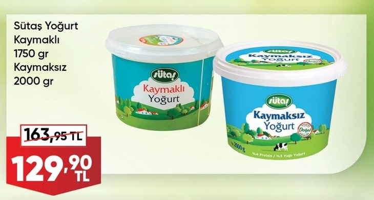 Sütaş Yoğurt Kaymaklı 1750 Gr Kaymaksız 2000 Gr