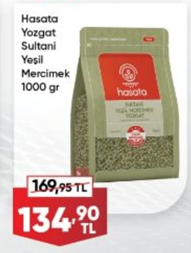 Hasata Yozgat Sultani Yeşil Mercimek 1000 Gr
