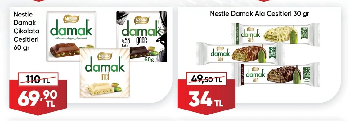 Nestle Damak Çikolata Çeşitleri 60 Gr