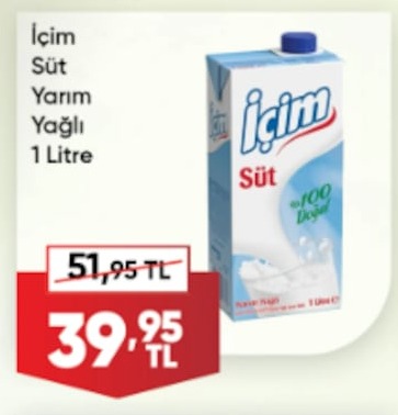 Içim Süt Yarım Yağlı 1 Litre