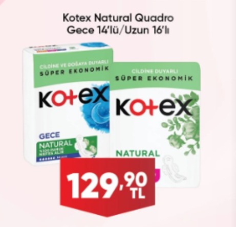 Kotex Natural Quadro Gece 14'Lü/Uzun 16'Lı