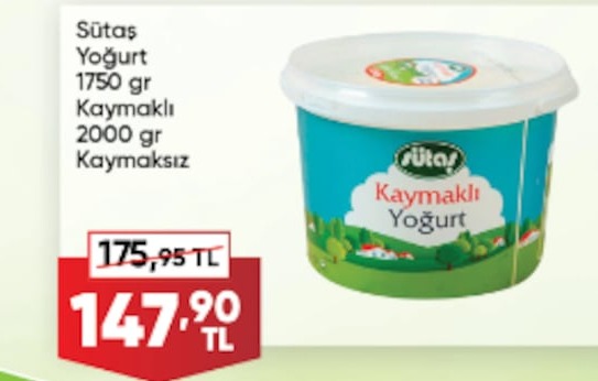 Sütaş Yoğurt 1750 Gr Kaymaklı 2000 Gr Kaymaksız