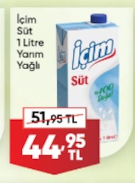 İçim Süt 1 Litre Yarım Yağlı