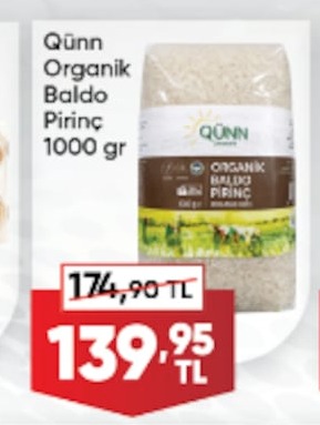 Qünn Organik Baldo Pirinç 1000 Gr