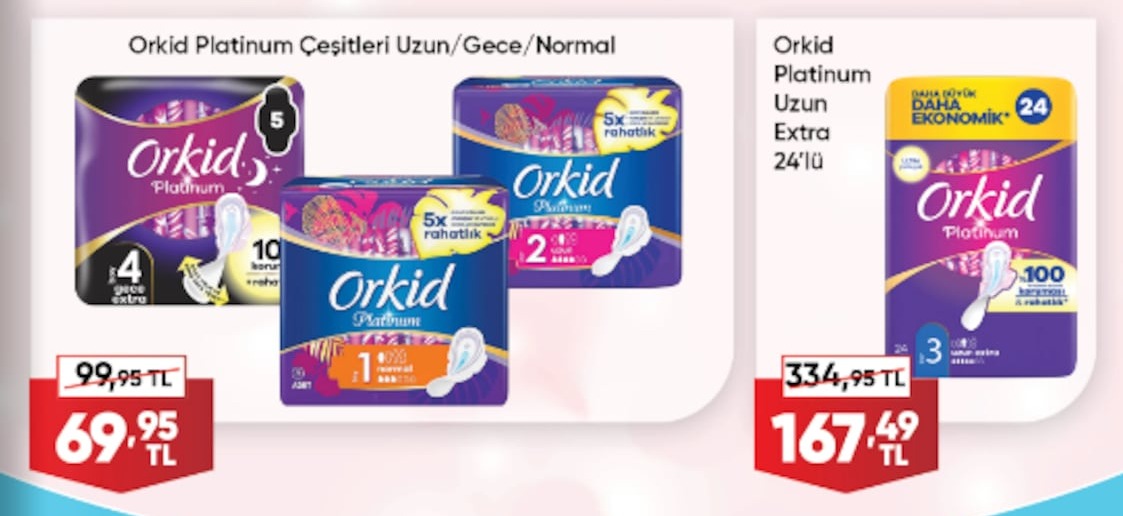 Orkid Platinum Çeşitleri Uzun/Gece/Normal Ped