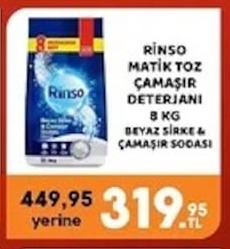 Rinso Matik Toz Çamaşır Deterjanı 8 Kg Beyaz Sirke & Çamaşır Sodası