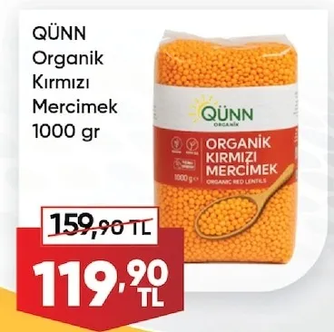 Qünn Organik Kırmızı Mercimek 1000 Gr
