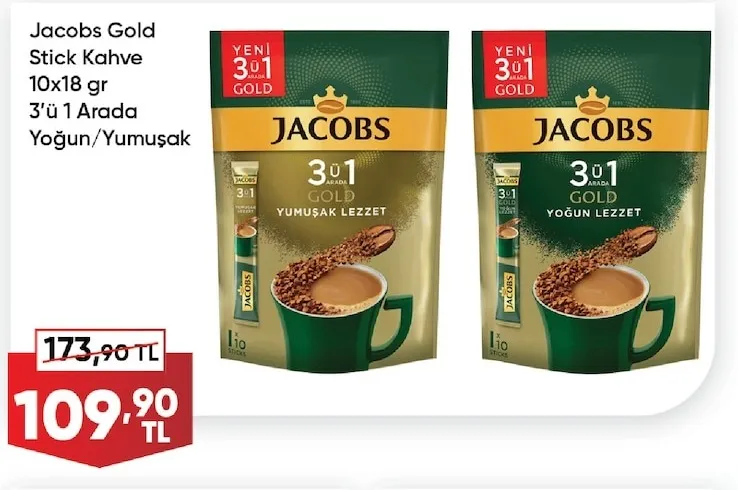 Jacobs Gold Stick Kahve 10X18 Gr 3'Ü 1 Arada Yoğun/Yumuşak