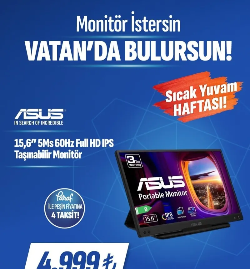 Asus 15,6" 5Ms 60Hz Full Hd Ips Taşınabilir Monitör