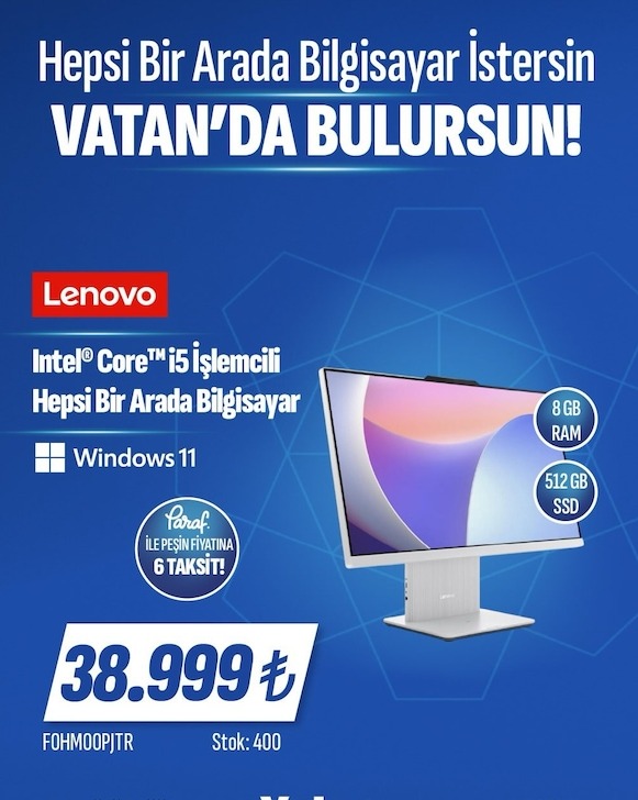 Lenovo Intel Core I5 İşlemcili Hepsi Bir Arada Bilgisayar
