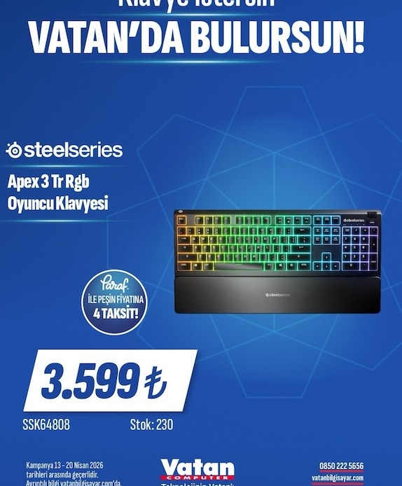 Steelseries Apex 3 Tr Rgb Oyuncu Klavyesi
