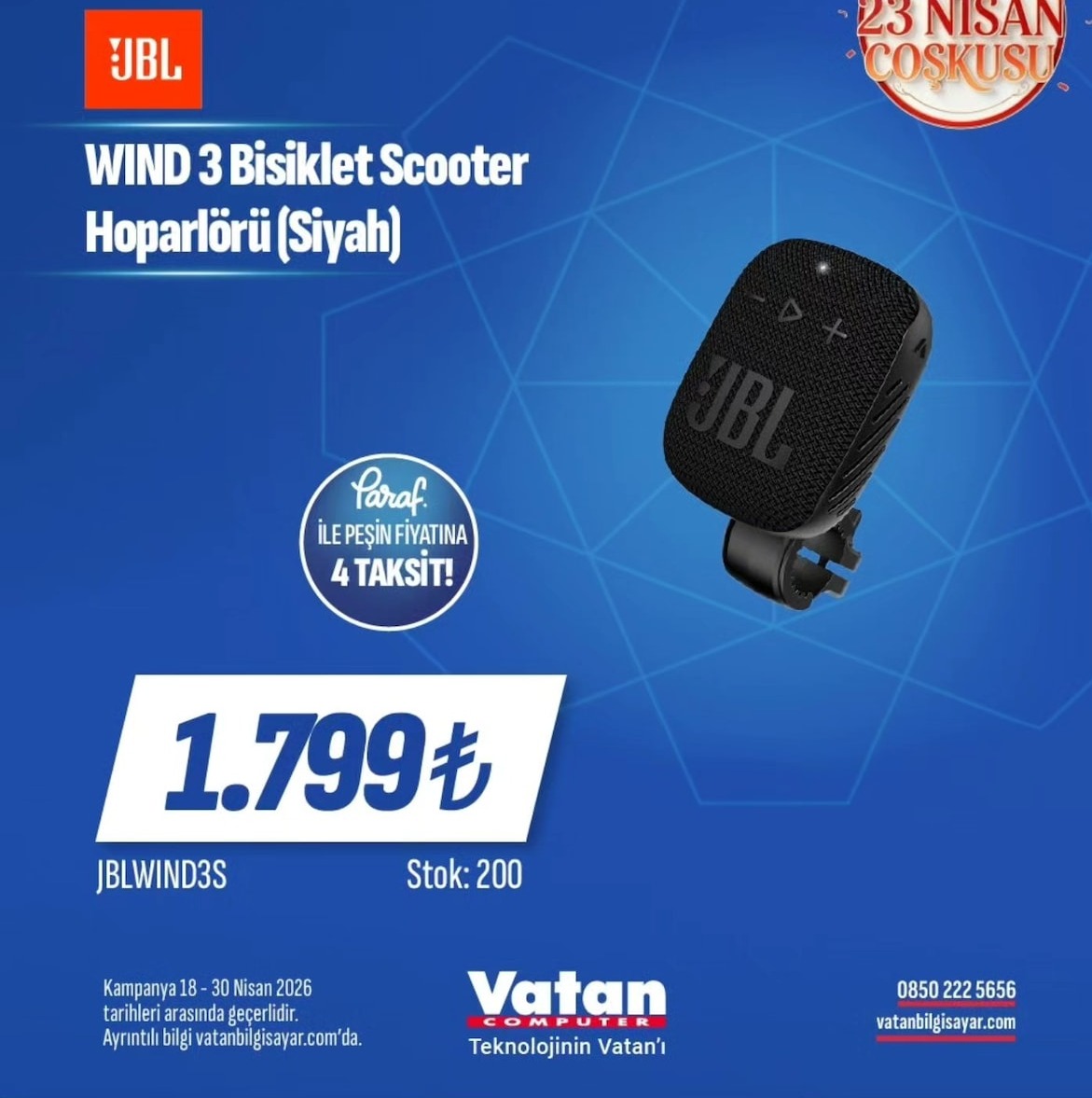 Jbl Wind 3 Bisiklet Scooter Hoparlörü (Siyah)