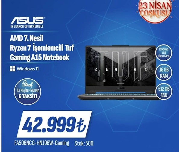 Asus Amd Ryzen 7 Işlemcili Tuf Gaming A15 Notebook
