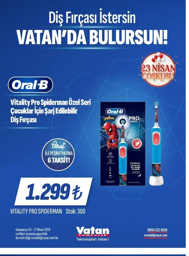 Oral-B Vitality Pro Spiderman Özel Seri Çocuklar Için Şarj Edilebilir Diş Fırçası