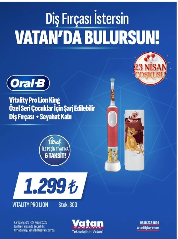 Oral-B Vitality Pro Lion King Özel Seri Çocuklar İçin Şarj Edilebilir Diş Fırçası + Seyahat Kabı