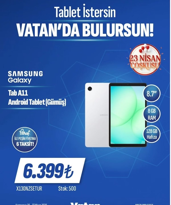 Samsung Galaxy Tab A11 Android Tablet (Gümüş)
