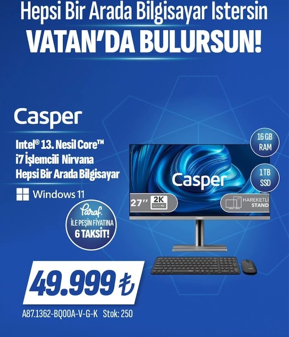 Casper Intel® 13. Nesil Core™ I7 İşlemcili Nirvana Hepsi Bir Arada Bilgisayar Windows 11