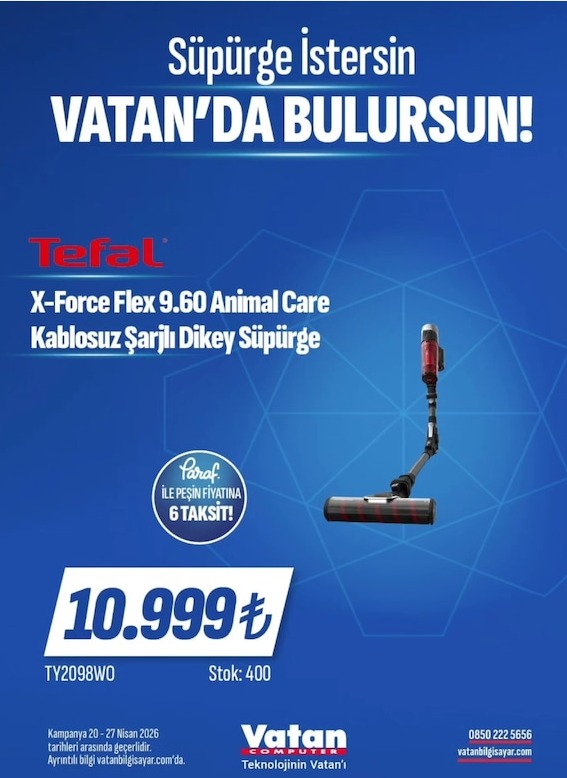 Tefal X-Force Flex 9.60 Animal Care Kablosuz Şarjlı Dikey Süpürge