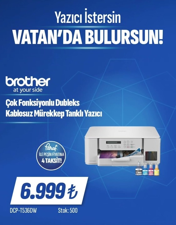 Brother Çok Fonksiyonlu Çift Taraflı Kablosuz Mürekkep Tanklı Yazıcı