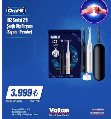 Oral-B Io2 Serisi 2'Li Şarjlı Diş Fırçası (Siyah - Pembe)