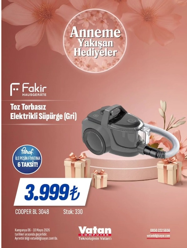Fakir Hausgeräte Toz Torbalı Elektrikli Süpürge (Gri)