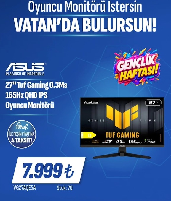 Asus Tuf Gaming 27" 0.3Ms 165Hz Qhd Ips Oyuncu Monitörü